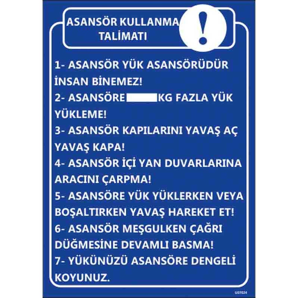 asansor kullanma talimati levhasi